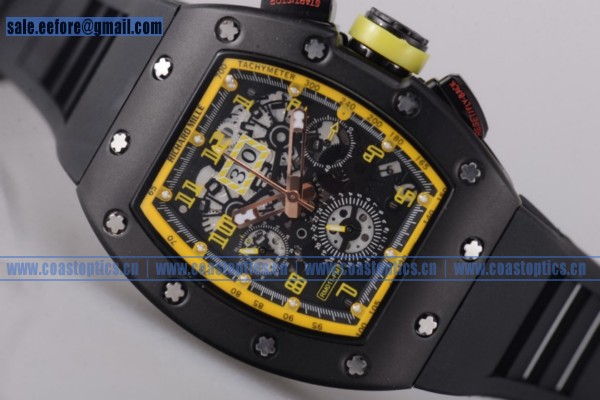 Richard Mille RM011-FM Watch PVD Yellow Markers Replica Black Rubber